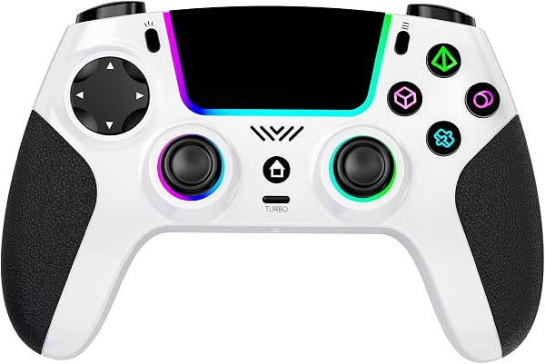 SZPACMATE Wireless Pro Controller für PS4/PS3/Switch/PC/iOS/Android/Steam Deck, mit 8 RGB Beleuchtung/Hall Effect Joystick/1000-mAh-Akku/Turbo/Doppelter Vibration/Programmierbar/Rutschfester Griff - 1