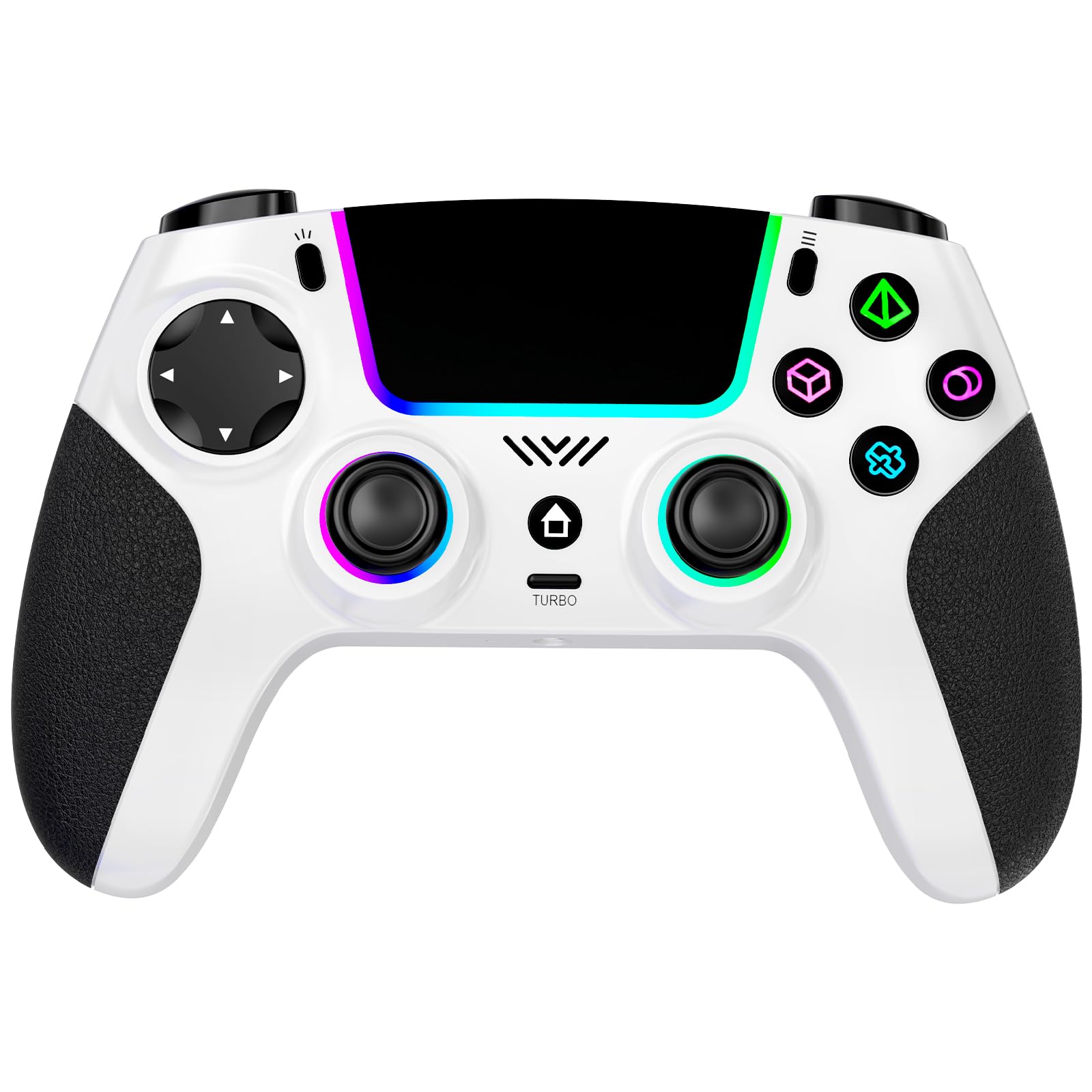 SZPACMATE Wireless Pro Controller für PS4/PS3/Switch/PC/iOS/Android/Steam Deck, mit 8 RGB Beleuchtung/Hall Effect Joystick/1000-mAh-Akku/Turbo/Doppelter Vibration/Programmierbar/Rutschfester Griff