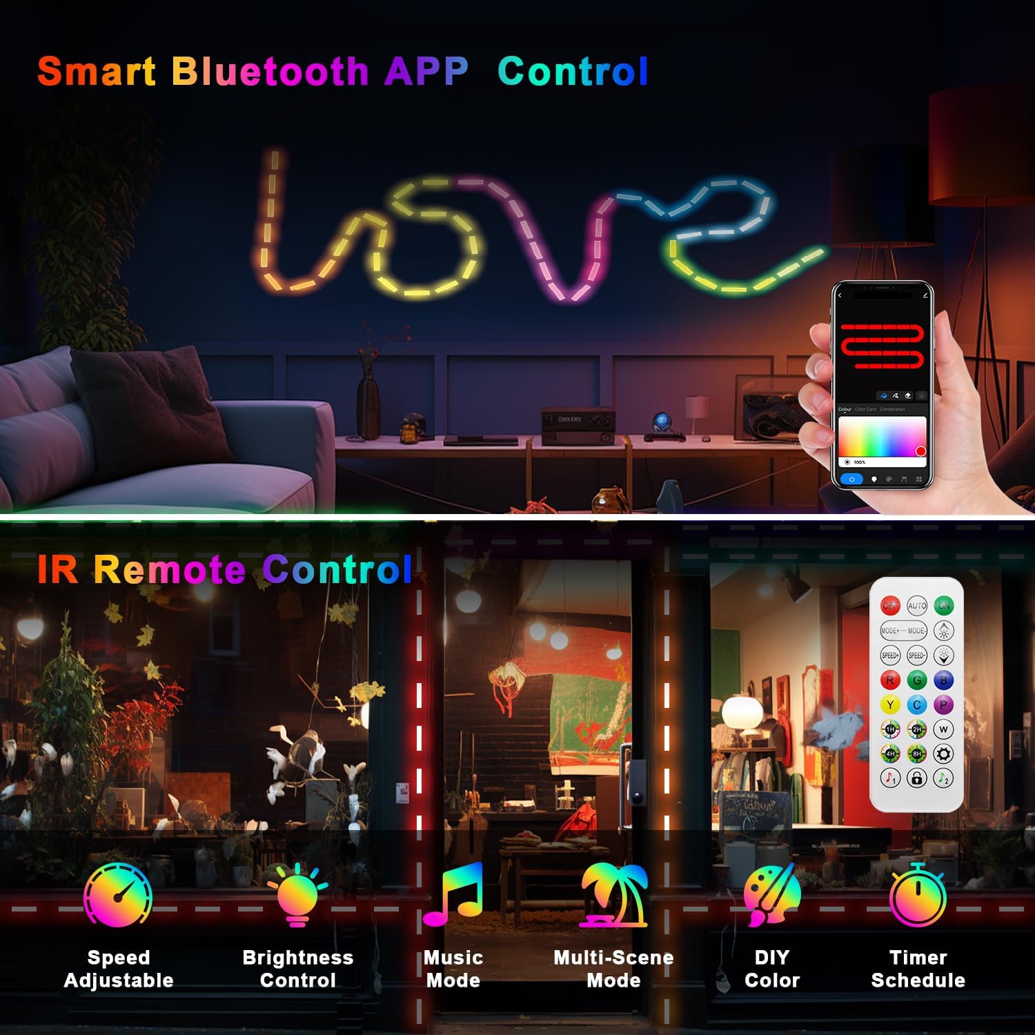 LemonNova LED lights remote control and app interface