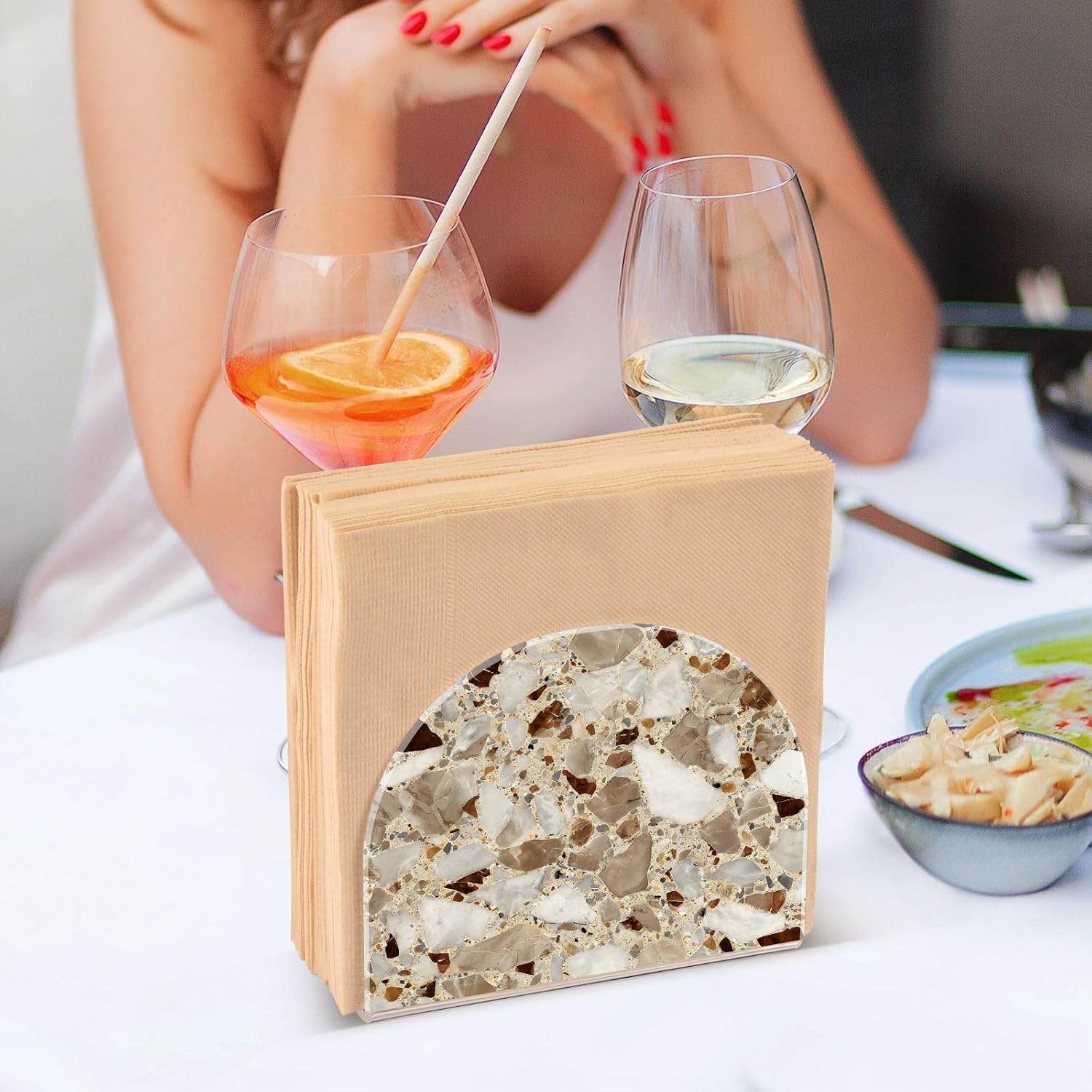 Brown Marble Print Napkin Holder for Table Acrylic Tissue Dispenser