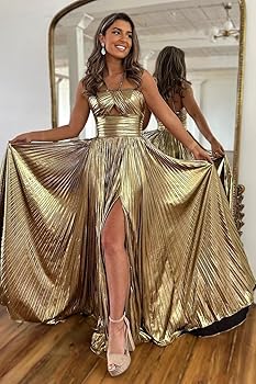 Generic Women's Spaghetti Strap Metallic Sparkly Prom Dress with Slit Long Formal  Evening Gowns, Aqua, 0 : Amazon.ca