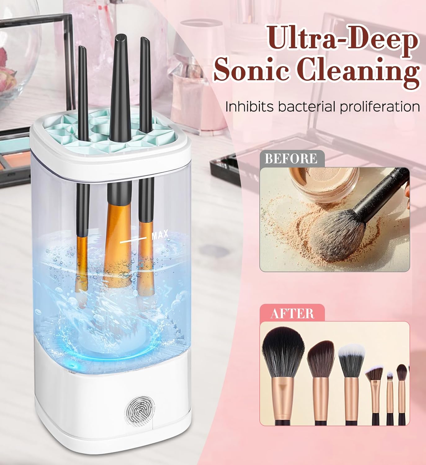 Electric Makeup Brush Cleaner, 7000 RPM Makeup Brush Cleaner Machine, Efficient Automatic Portable USB Cleaner Tool for All Types of Makeup Brushes, Convenient Makeup Brush Cleaning-Transparent - Image 3
