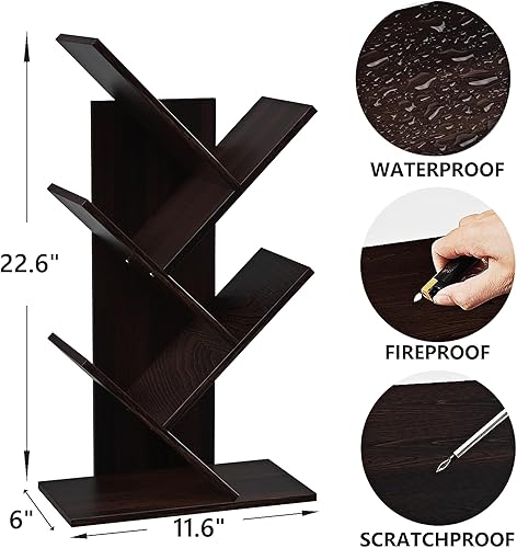 Miniatura 3 de DFENGDF Estantería de árbol de 5 estantes, estante pequeño para libros, estantería estrecha de madera, estante moderno para libros de pie,