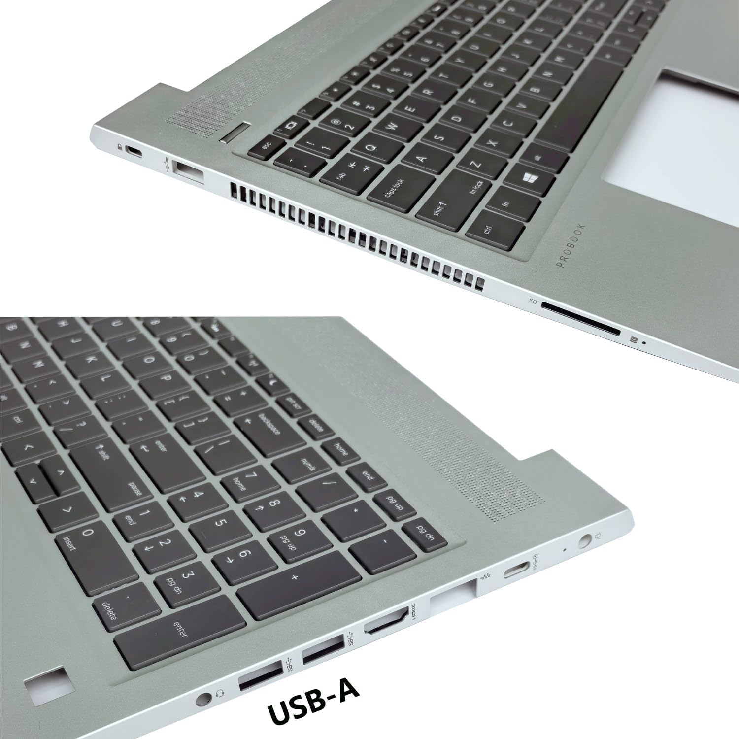 L45090-001 Replacement Upper Case Palmrest with Backlit Keyboard for HP Probook 450 G6 G7, 455 G6 G7 Laptops, Silver Top Cover