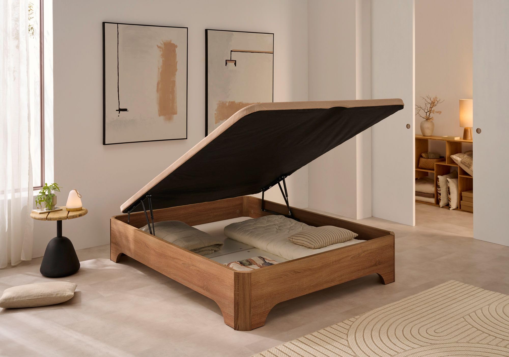 Matris - Canapé Abatible Elevado con Patas Elegance, Arcón Gran Capacidad, Base Transpirable 3D, Apertura Hidráulica, Estructura Reforzada, Varios Tamaños y Colores - Sin Montaje