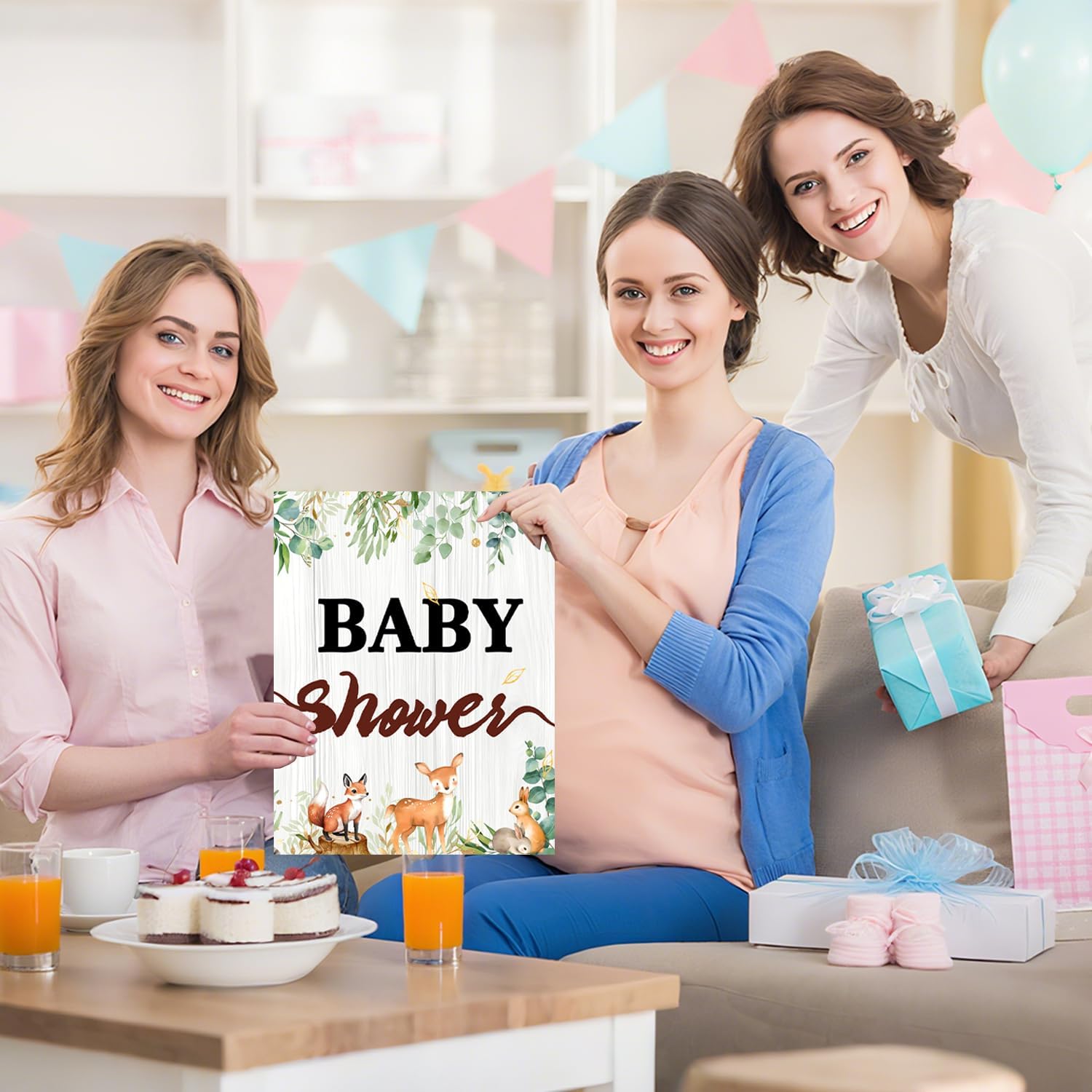 Large Baby Shower Greeting Card with Envelope – 22 x 14 Inch Giant Sage Green Woodland Animals Card – Paper Jumbo Guest Book with “Baby Shower” Cover & “Oh Baby” Inside – Gender Neutral Party Decoration for Boy or Girl - Image 6