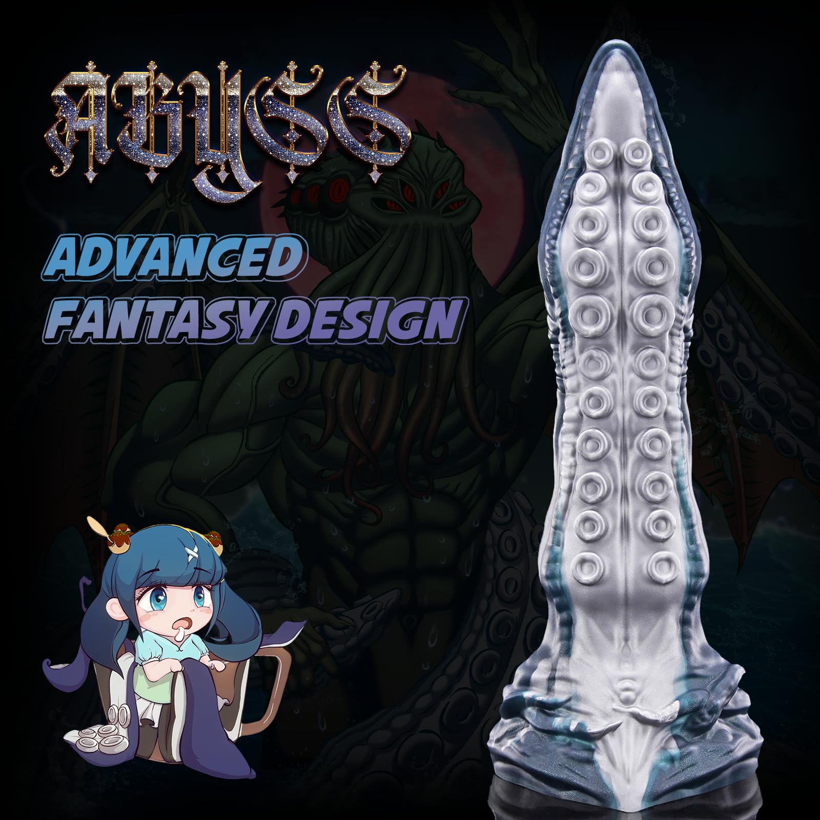 Nothosaur Abyss 13.8” Fantasy Dildo Tentacle Monster Dildo Realistic Touching with Strong Silicone Suction Cup Anal Plug Prostate Massager Adult Sex Toys Men Women and Couple - Blue