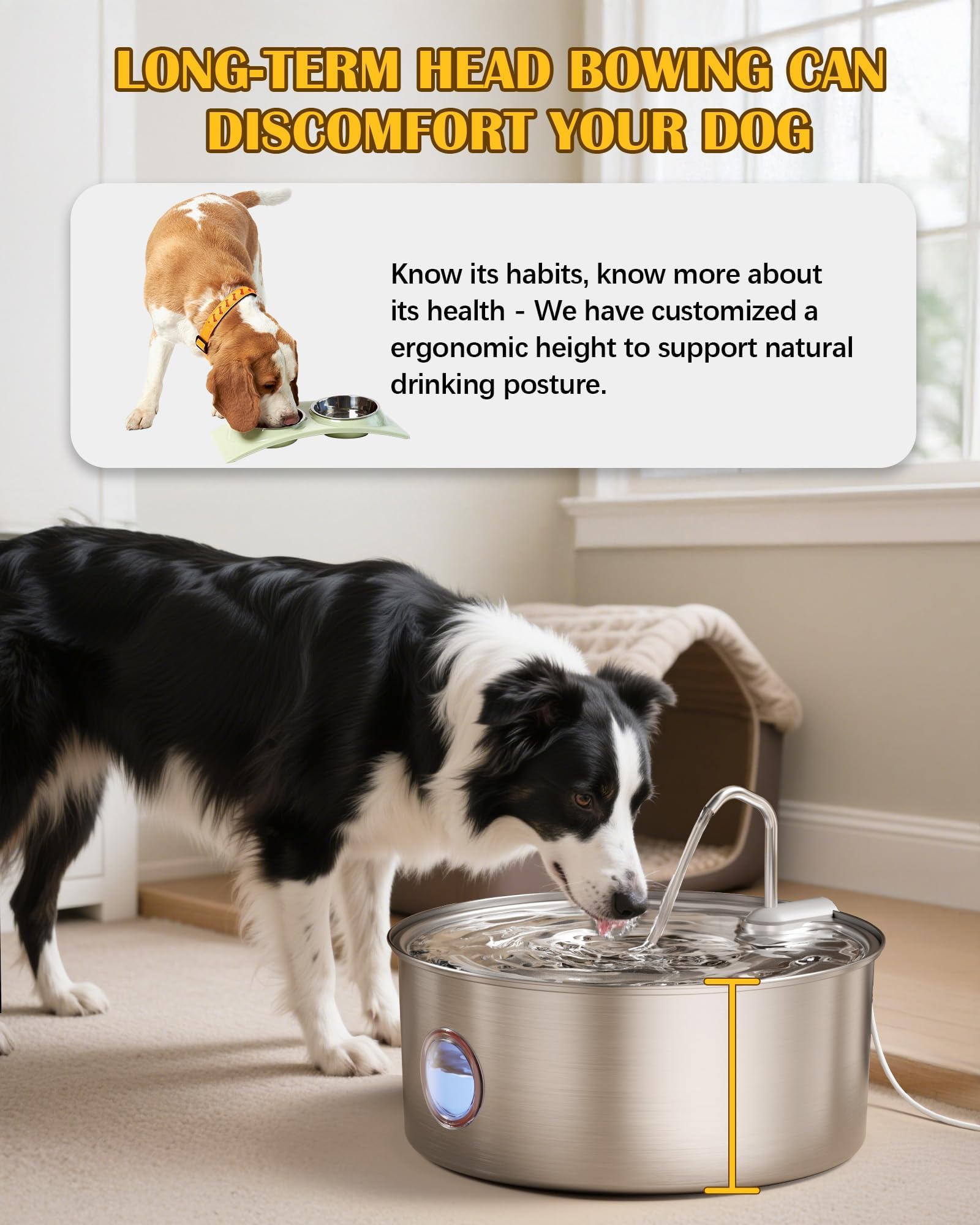 puppyspout Fuente de agua para perros grandes, dispensador automático de cuencos de agua para perros de acero inoxidable de 8 L, con bomba ultrasilenciosa/filtración cuádruple para perros, gatos