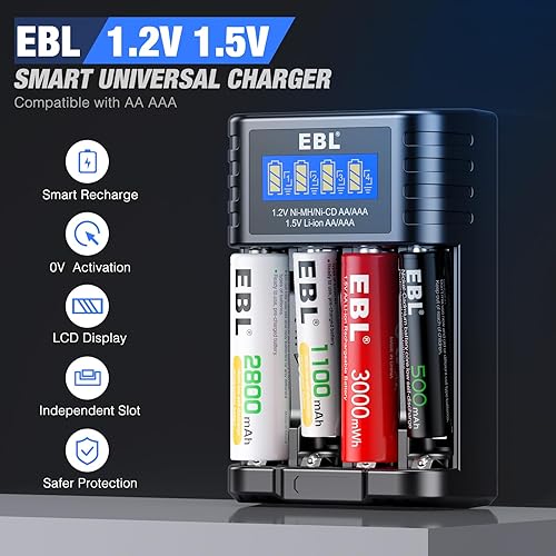 Miniatura 4 de EBL Paquete de 8 baterías AA recargables de iones de litio de 1.5 V y cargador de batería universal con ranura independiente para 1.5 V 1.2 V