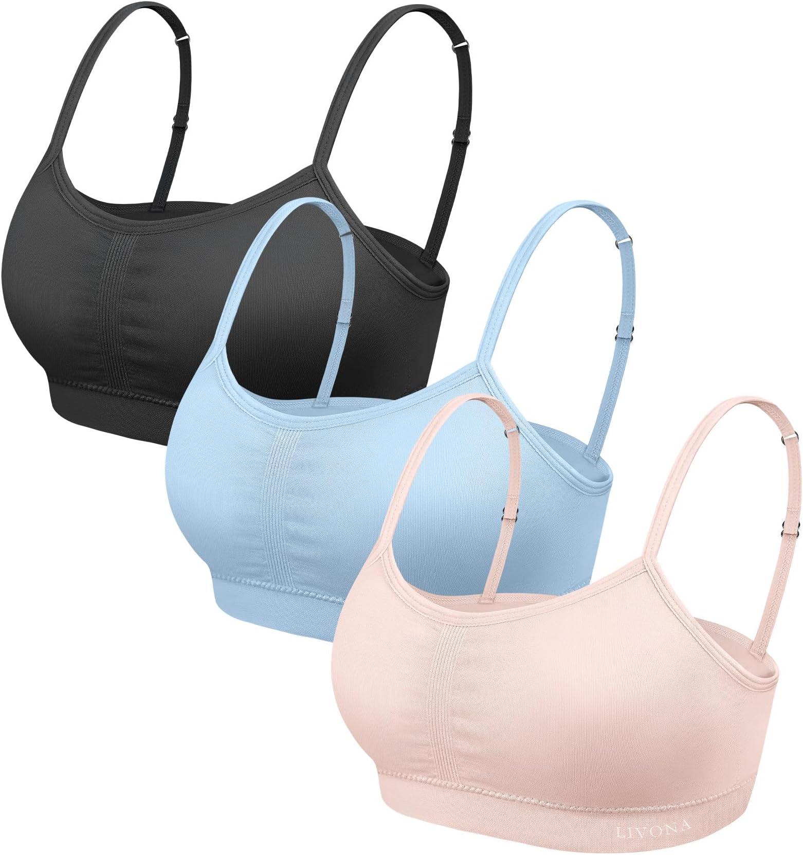 Livona3 Pack Training Bras for Girls-Sports Bra, Fitness Bra, Padded Everyday Bra Bralette,Crop Cami Tank Top (6-14)