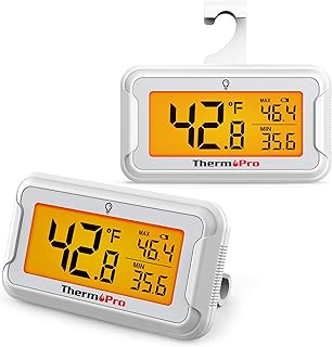 ThermoPro Refrigerator Thermometer with Large Backlit LCD Display, Waterproof Freezer Fridge Thermometer 2 Pack with Max/Min Record, Easy Battery Replacement, Magnetic & Stand Options for Room, Cooler