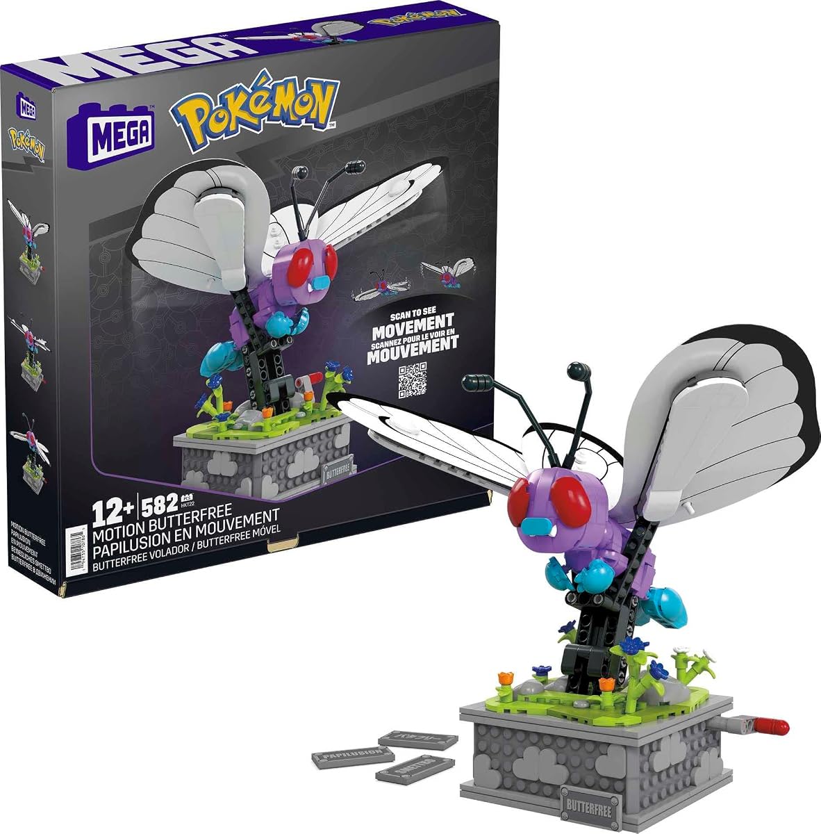 MEGA Pokémon Juego de juguetes de construcción, Motion Butterfree con 605 piezas, 7 pulgadas de alto, alas móviles, coleccionables para niños o adultos