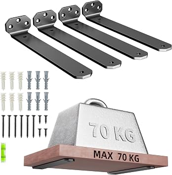 Heavy Duty Shelf Brackets 10cm, 4 Pack Black Wall Mounted L Shape Shelf Supports, Floating Shelf Brackets with Screws, 90  Metal Angle Brackets for Kitchen, Living Room, Garage, Office