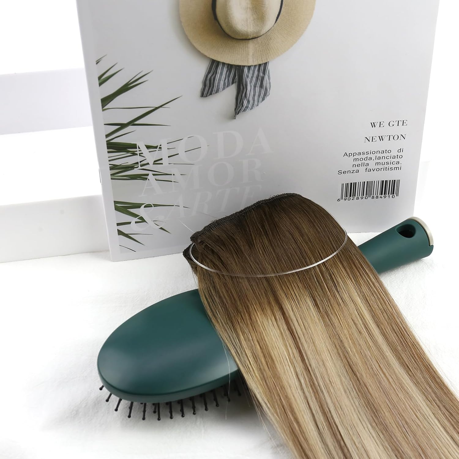 Ugeat Brown Wire Hair Extensions Real Human Hair Balayage Dark Brown to Light Blonde Wire Hair Extensions Ombrw String Hair Extension for Women One Piece Full Head 18 Inch 80g