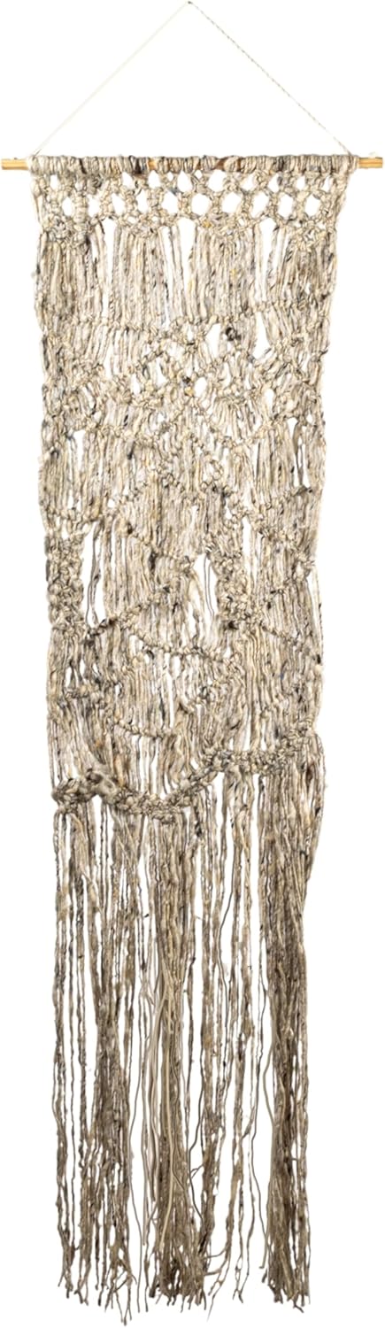 Bloomingville Hand-Woven Wool Wall Hanging with Wood Hanger, Natural