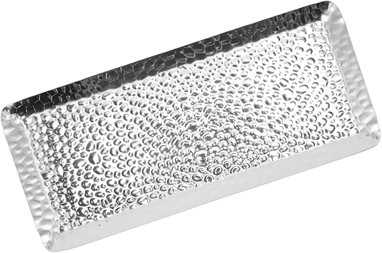 Stainless Steel Hammered Rectangular Tray, Silver Serving Tray and Platters Storage Appetizer Tray for Home RestaurantSilver