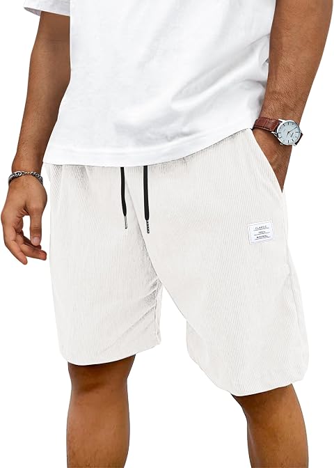 TARAINYA Mens Corduroy Shorts Cotton Casual Drawstring Summer with Pockets | 65%Cotton 35%Polyester,regular fit,drawstring elastic waist,slight stretch,beach