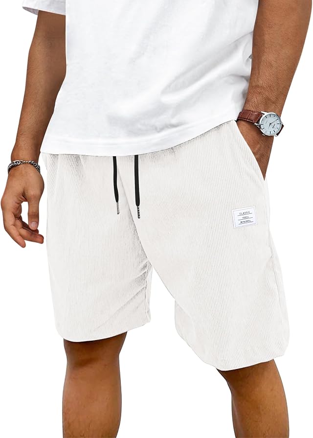 TARAINYA Mens Corduroy Shorts Cotton Casual Drawstring Summer with Pockets | 65%Cotton 35%Polyester,regular fit,drawstring elastic waist,slight stretch,beach