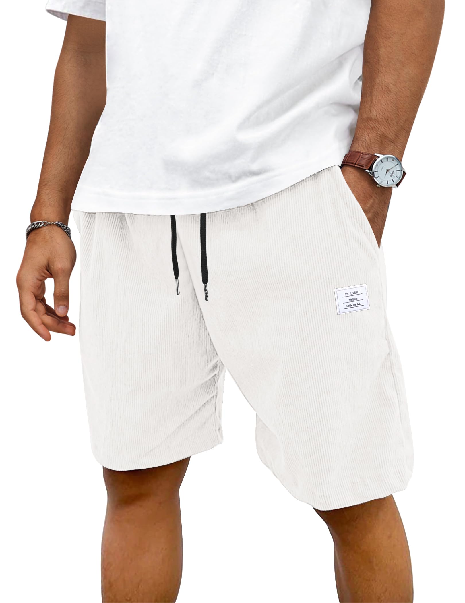 TARAINYA Corduroy Kurze Hosen Herren Baumwolle Kordelzug Shorts Hose Sommer Stretch Mit Taschen
