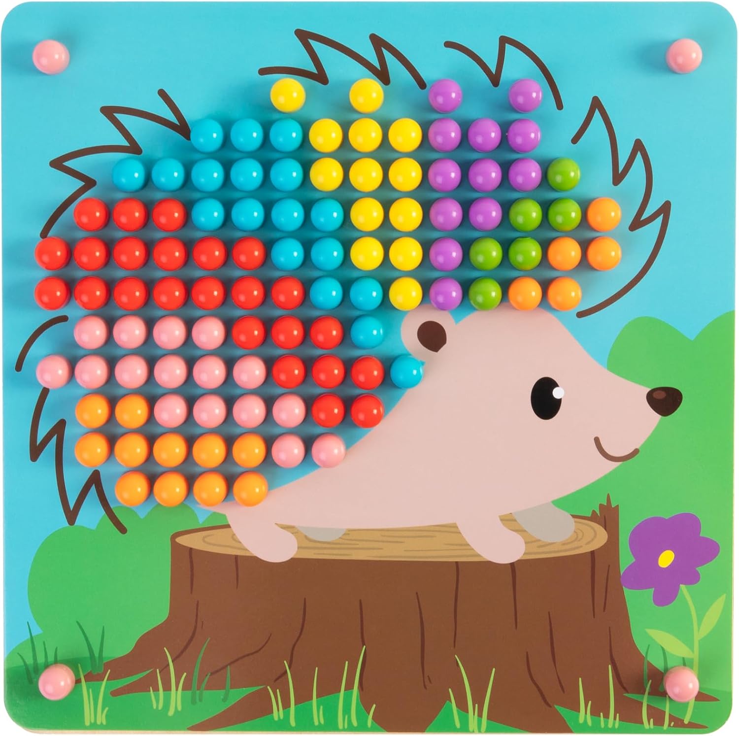 Fat Brain Toys Peg a Pattern - Wooden Pegboard with Animal Scene Cards, Ages 3+