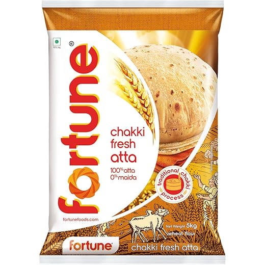 Fortune Chakki Fresh Atta, 5 kg, 100% Atta 0% Maida