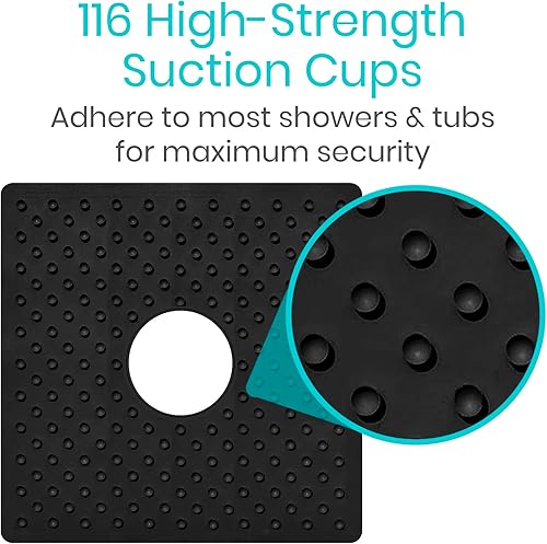 Miniatura 5 de Vive Tapete de ducha de 22 x 22 pulgadas, cuadrado, antideslizante, grande, para bañera, diseño patentado, almohadilla antideslizante de tracción
