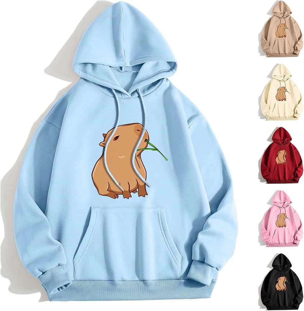 KBOPLEMQ Pullover Teenager Mädchen Kawaii Hoodie Damen Sweatshirt Mit Capybara Druck Lässiges Einfarbig Kapuzenpullover Lose Kapuzen Jacke Frauen Hoody Kapuzenpulli Sweatshirt Y2k Hooded