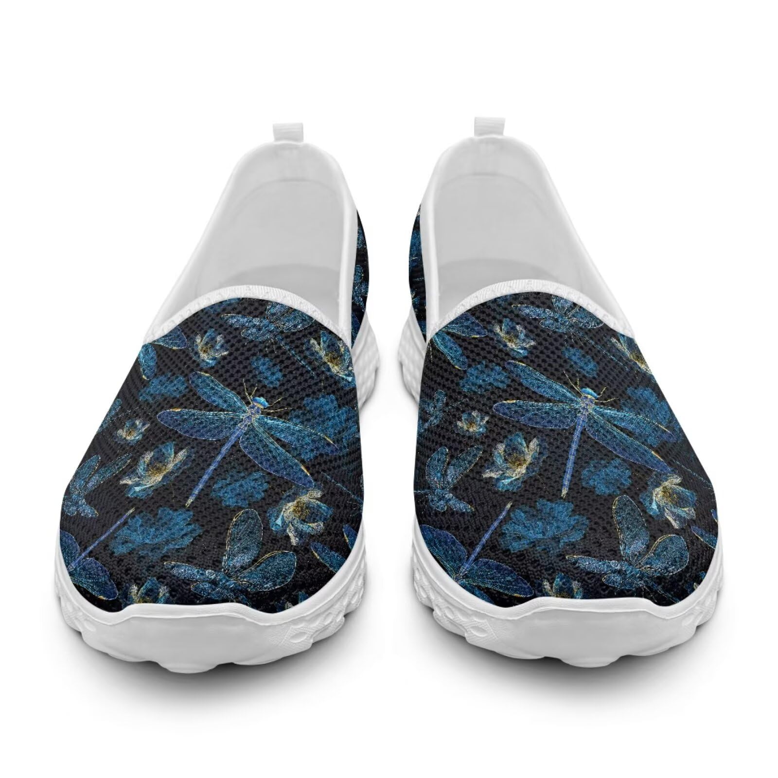 Howilath Blue Dragonfly Women's Flats Slip on Trekking Walking Hiking Shoes for Women Comfortable Walking Sneakers No Laces Low Wedge Dressy Ballet Shoes with Anti-Slip EVA Sole US 10.5