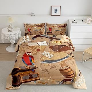 Feelyou Ocean Nautical Comforter Set Twin Size Kids Marine Sailboat Pirate Bedding Set Sea Adventure Decor Quilt Set 1 Comforter 1 Pillowcase