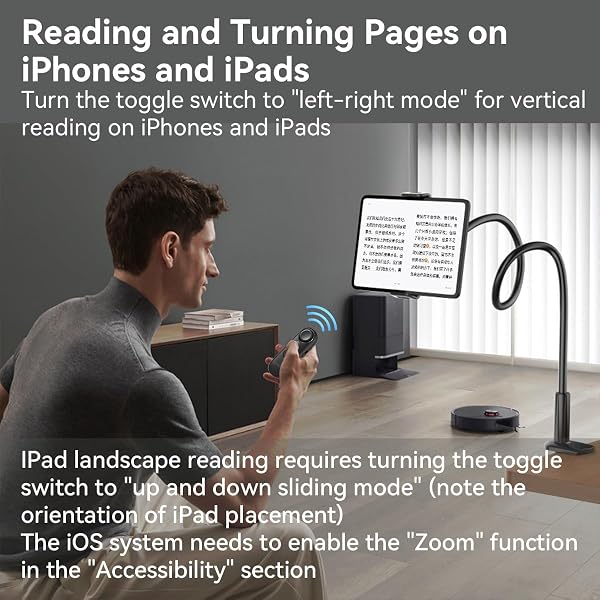 Mando a Distancia Bluetooth con Soporte para Aplicación de Lectura, Videos de TikTok/Youtube y Disparo Remoto, Pasapáginas Universal, Compatible con iPhone, iPad, Teléfonos y Tabletas Android, Ligero - 3