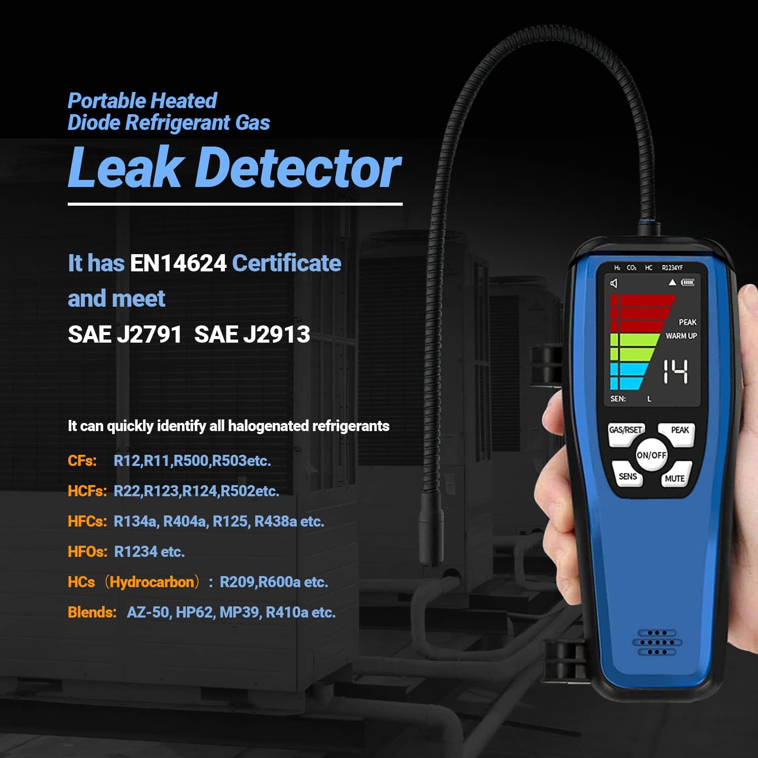 Refrigerant Leak Detector Wale&Morn LD200,Freon Leak Detector with Rechargeable Battery,Refrigerant Gas Leak Detector for HVAC R22 R410A R134A R290 R600A R1234yf SF6 CFCs HCFCs HFCs HC HFO