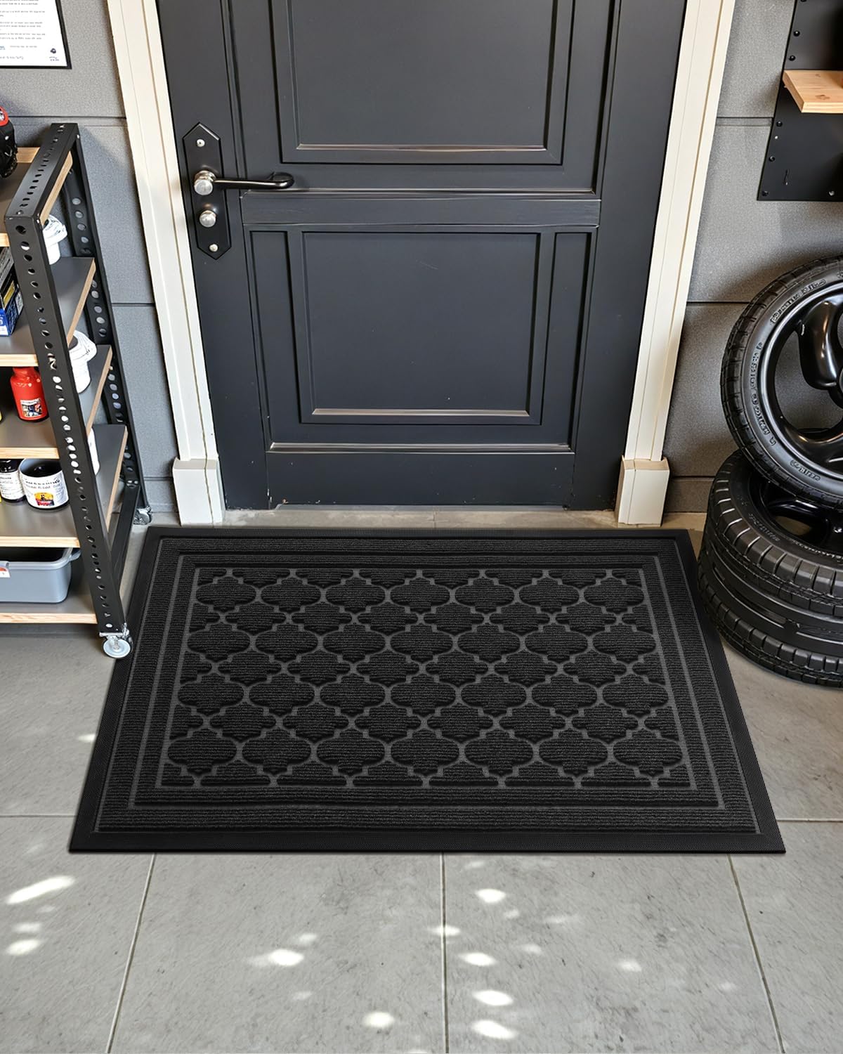 Color&Geometry Large Front Door Mat Outside Entrance, Heavy Duty Non Slip Low Profile Doormat for Entryway, Trap Dirt and Moisture Welcome Mats All-Weather, Easy Clean, Patio, Garage, 36"x60" Black