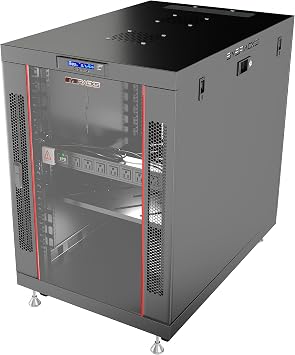 19" Server Rack Cabinet 15U 35" Deep Network Cabinet Enclosure with Glass Door, Locking Panels, Cooling Fans, PDU & Shelf, IT Rack for Servers, Switches, AV Equipment