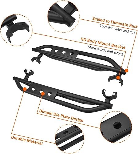 Miniatura 6 de HECASA Estribos laterales compatibles con Jeep Wrangler JK 2007-2018 de 2 puertas, 550 libras, capacidad de 52.6 pulgadas, barras Nerf de acero