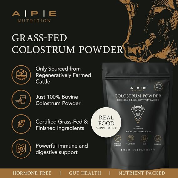 APE Nutrition Colostrum Powder Bovine Grass Fed | 150g Pouch (30 Servings) Skimmed | Gut & Immune Health, Leaky Gut Repair, Ancestral Nose to Tail (Unflavoured)