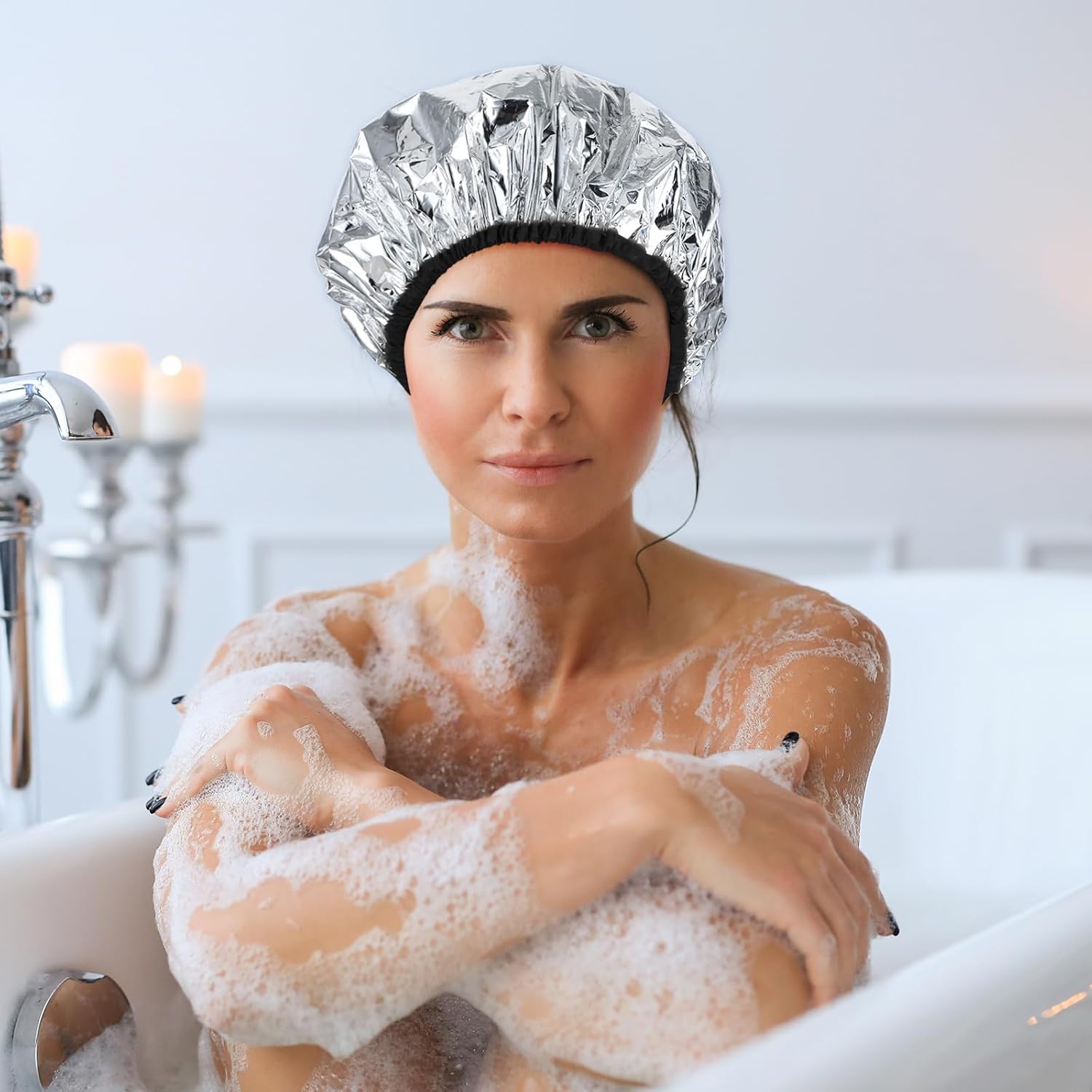 2 Pcs Heat Cap for Deep Conditioning Hair Cap for Oil Treatment Double Layer Aluminum Foil Heat Cap Reusable Steam Cap Processing Caps Shower Cap for Long Thick Hair Dyeing Home Salon Black Blue