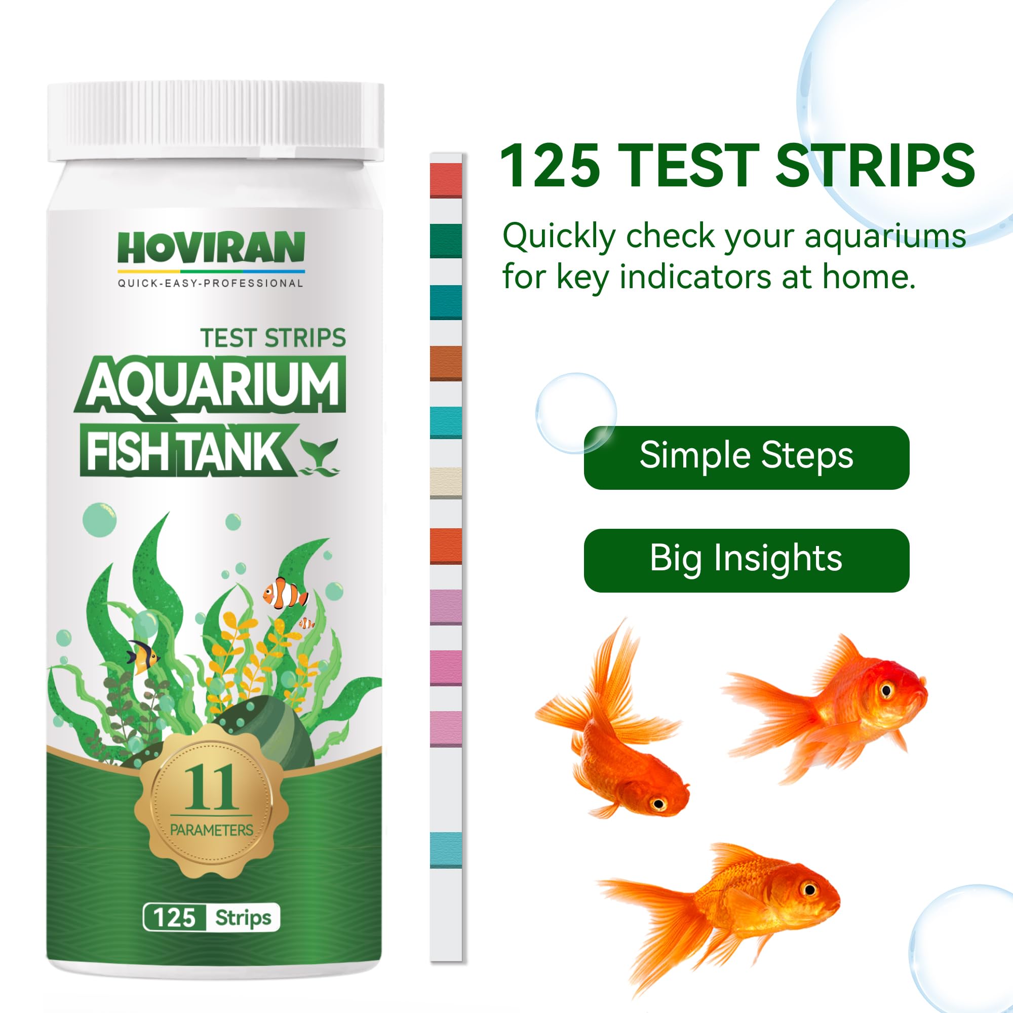 Lot de 125 bandelettes de test 11 en 1 pour aquariums et étangs, teste le pH, l'ammoniac, le nitrate, l'alcalinité, le fer, le cuivre, etc. Kit de test pour aquarium d'eau douce et salée | Bandelettes de test pour aquarium ammoniaque 11 en 1