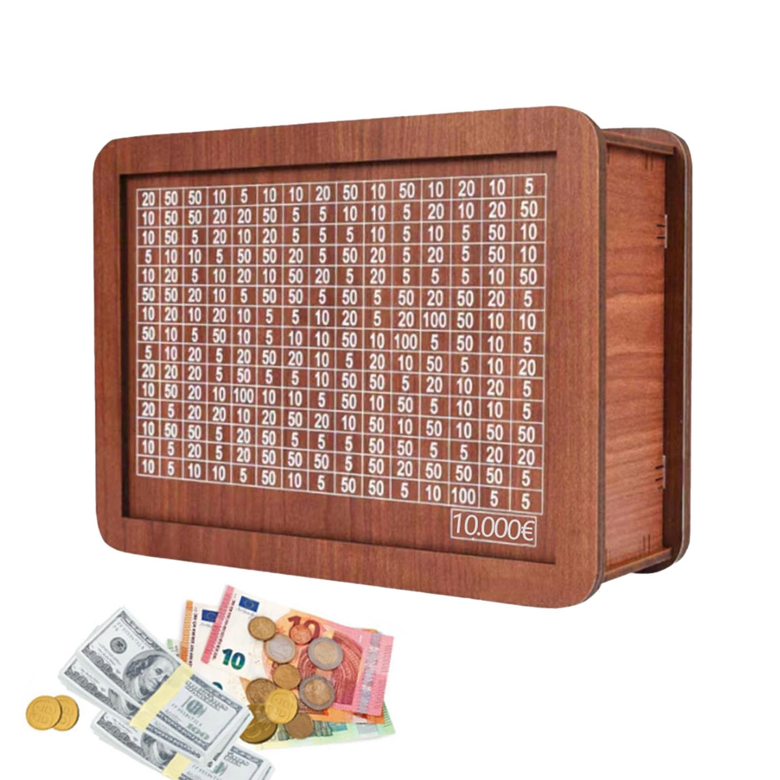 Dranng Wooden Money Saving Box | Decorative 10, 000 Saving Challenge Money Saver With Numbers Sign, Not Easy To Deform Retro Decorative Cash Bank For Adults Kids