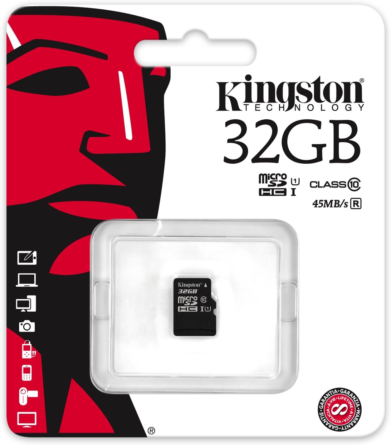 Kingston Digital 32GB microSDHC Class 10 UHS-I 45R Flash Card (SDC10G2/32GBSP)