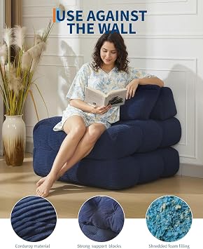 3-in-1 Folding Sofa Bed, Convertible Sleeper Chair with Pillow, Foldable Mattress with Back Support, Space Saving Chair Bed Comfy Floor Sofa Lounge Shredded Foam Mattress for Living Room & Bedroom