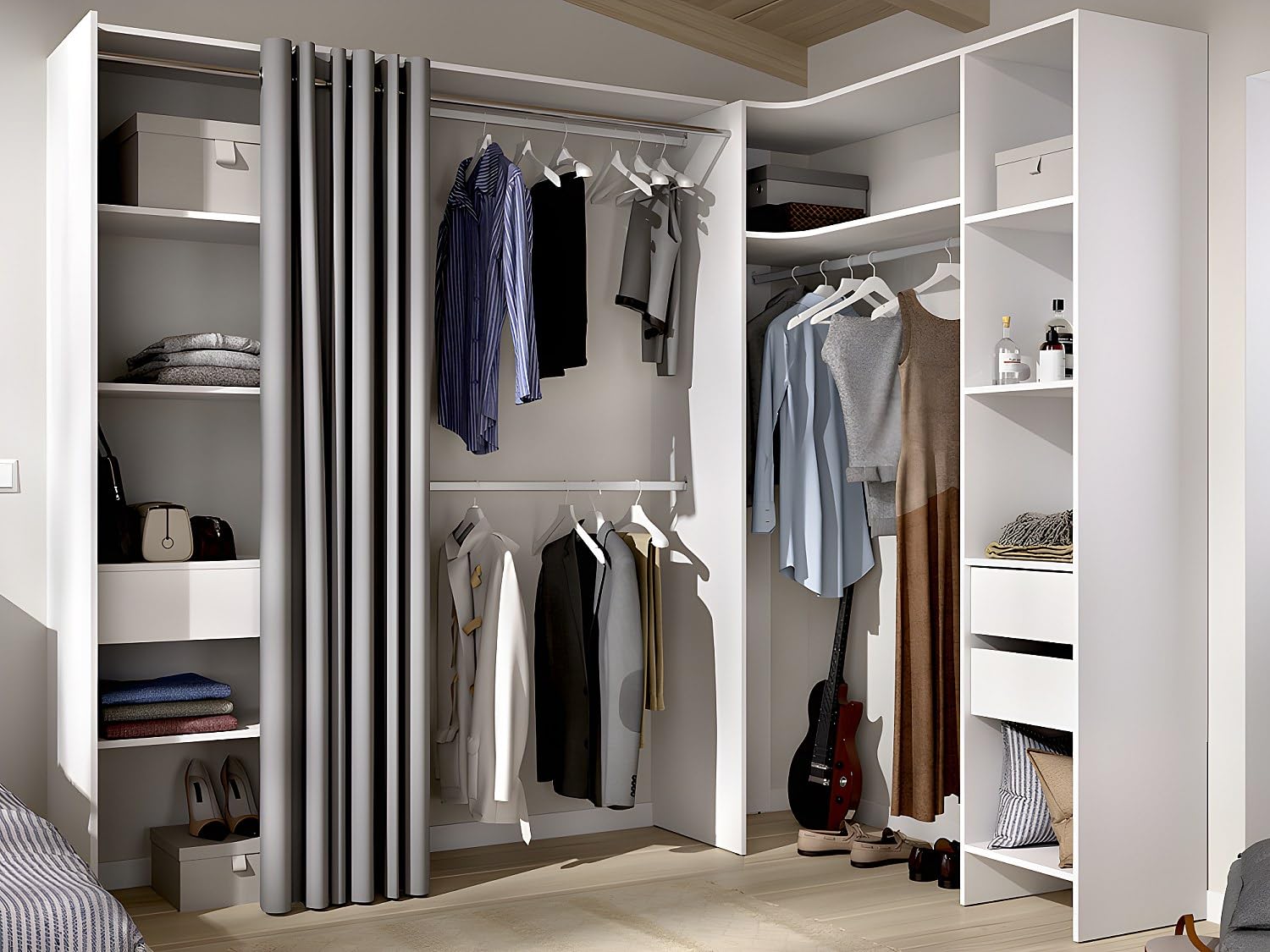 Vente-unique Dressing d'angle Extensible GONTRAN - L164/214 cm - Blanc et Gris