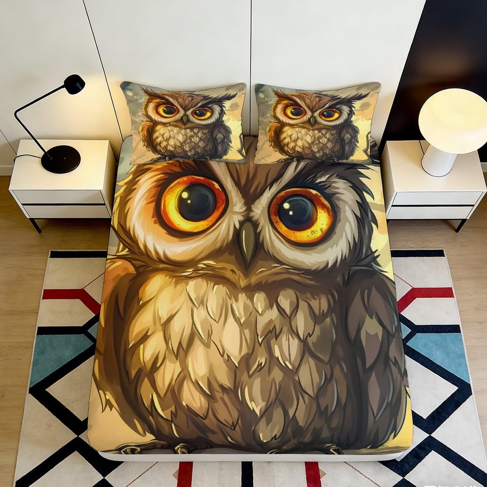 Pnayamiorkfel Style-7 3D Printed Owl Art Fitted Sheet Microfiber Soft Breathable Forest Night Mattress Cover For Bedroom Dorm Decor 90X200x25cm