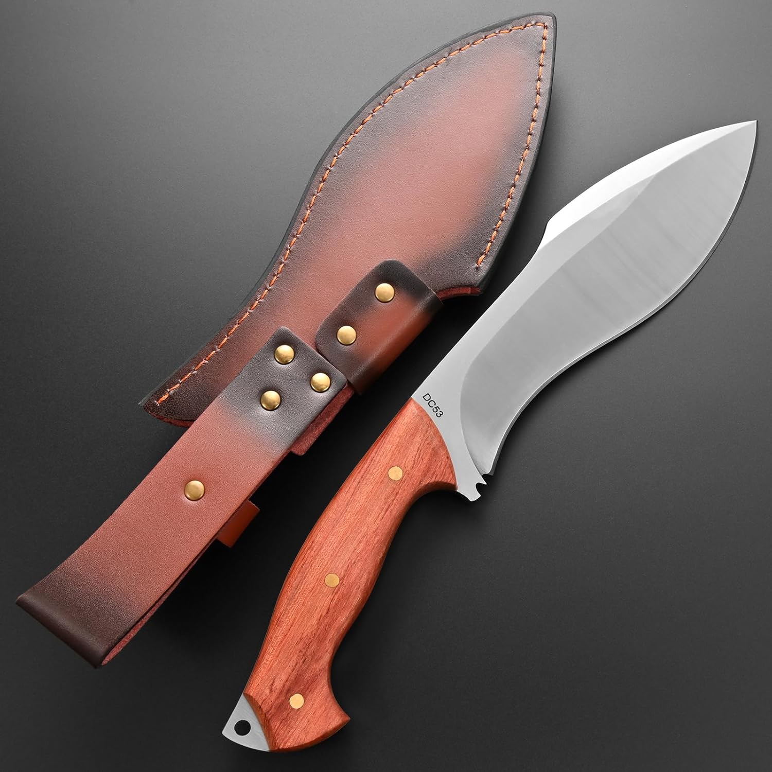 Gtkii GTK47 Fixed Blade Knife 1CM Thick DC53 Steel Blade Full Tang Rosewood Handle Heavy Duty Fix Knifes for Camping Bushcraft(Silver)
