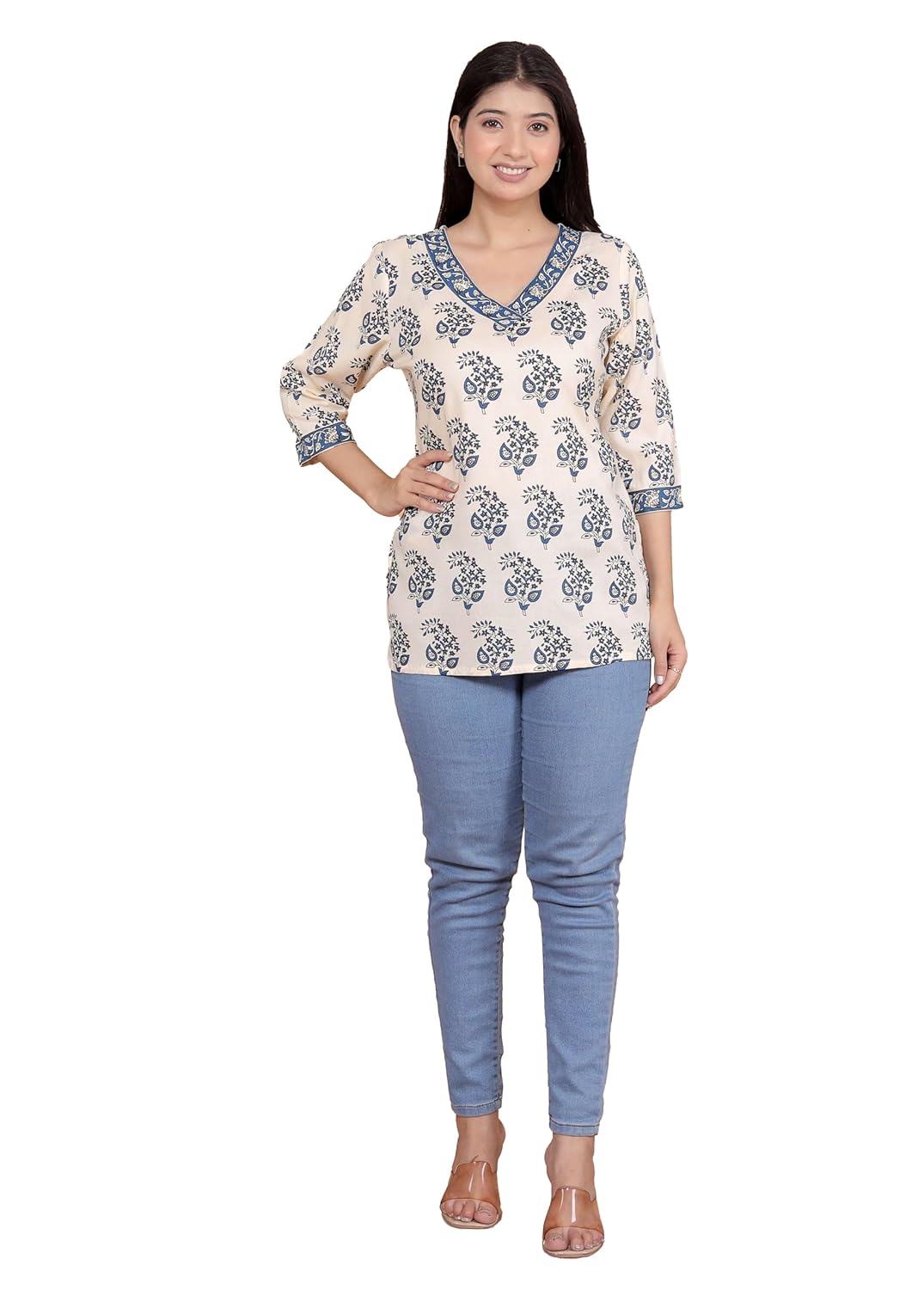 BBN Enterprises Women’s Cotton Block Printed 3/4th Sleeves Short Straight Kurti Perfect for Casual, Formal, and Ethnic Wear (Cream) BBN Enterprises Women’s Cotton Block Printed 3/4th Sleeves Short Straight Kurti Perfect for Casual, Formal, and Ethnic Wear (Cream)