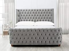 Jennifer Taylor Home Brooklyn King Tufted Panel Bed Headboard and Footboard Set Opal Grey Velvet