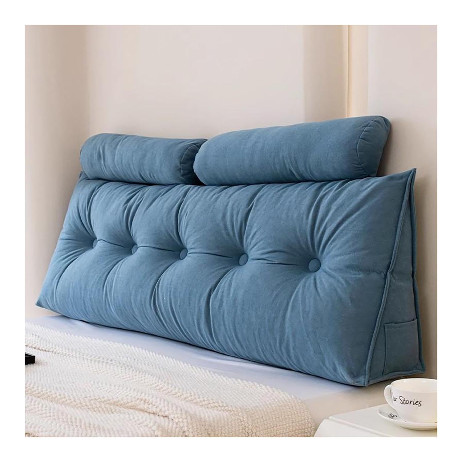 Grand coussin de lecture confortable ObaBO en tissu premium bleu pour grand lit