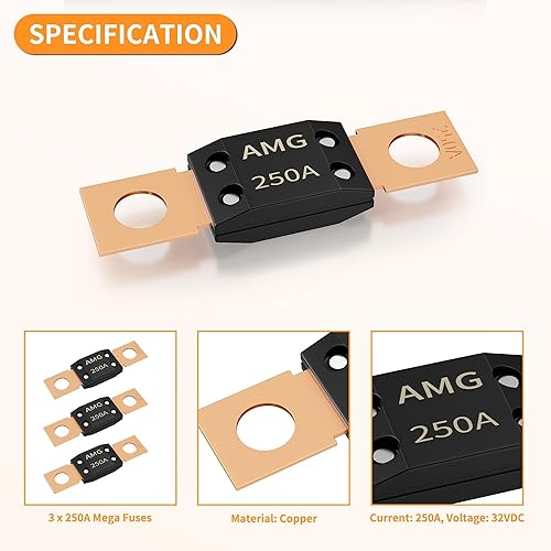 Vista 9 de Joinfworld 3 fusibles MEGA de 200 A, montaje de perno de alta corriente automotriz 200 Amp MEGA/AMG fusible para automóviles, camiones, vehículos