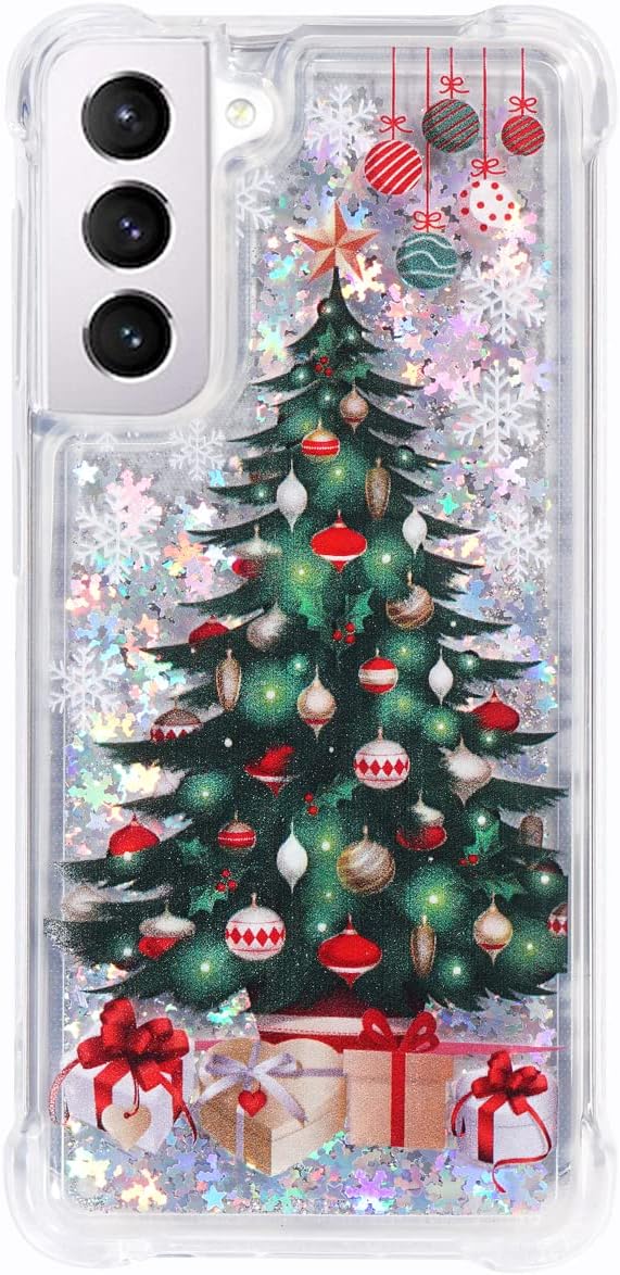 Flocute Galaxy S21 Case, Galaxy S21 Glitter Case Christmas Tree Clear Soft TPU Rubber Bumper Girly Women Cute Liquid Holiday Case for Samsung Galaxy S21 (Christmas Tree)