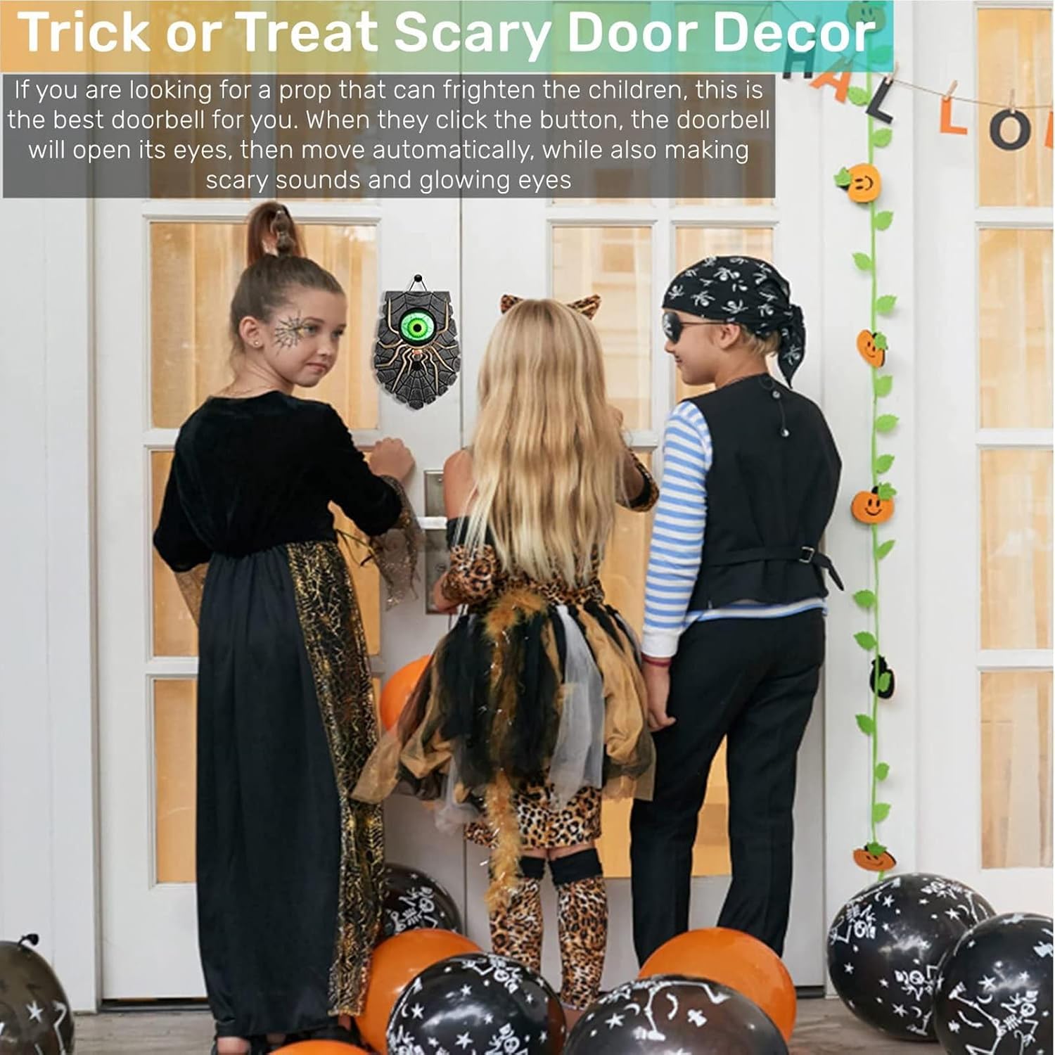 Luqeeg Doorbell Decoration, Doorbell with Sounds, Halloween Doorbell with Animated Glowing Eyeball Ring Decor Doorbell for Home Halloween