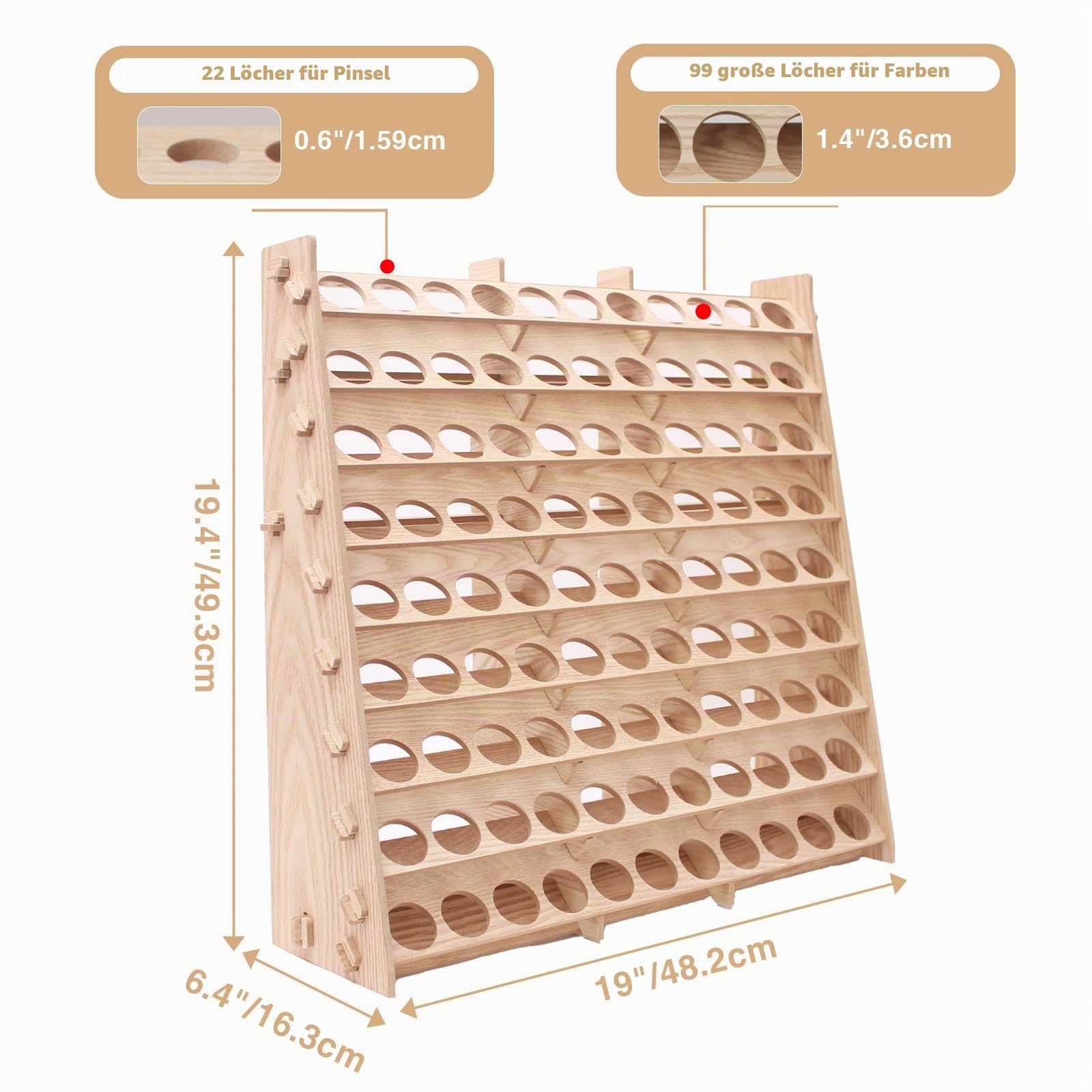 Großer Farb-Organizer aus Holz mit 60 Flaschen, 60 Flaschen, Pinselregal für Acryl, Öl, Handwerk, Hobby, Mini-Modellfarbe, Mal-Organizer für Künstler (horizontal) (Vertical)